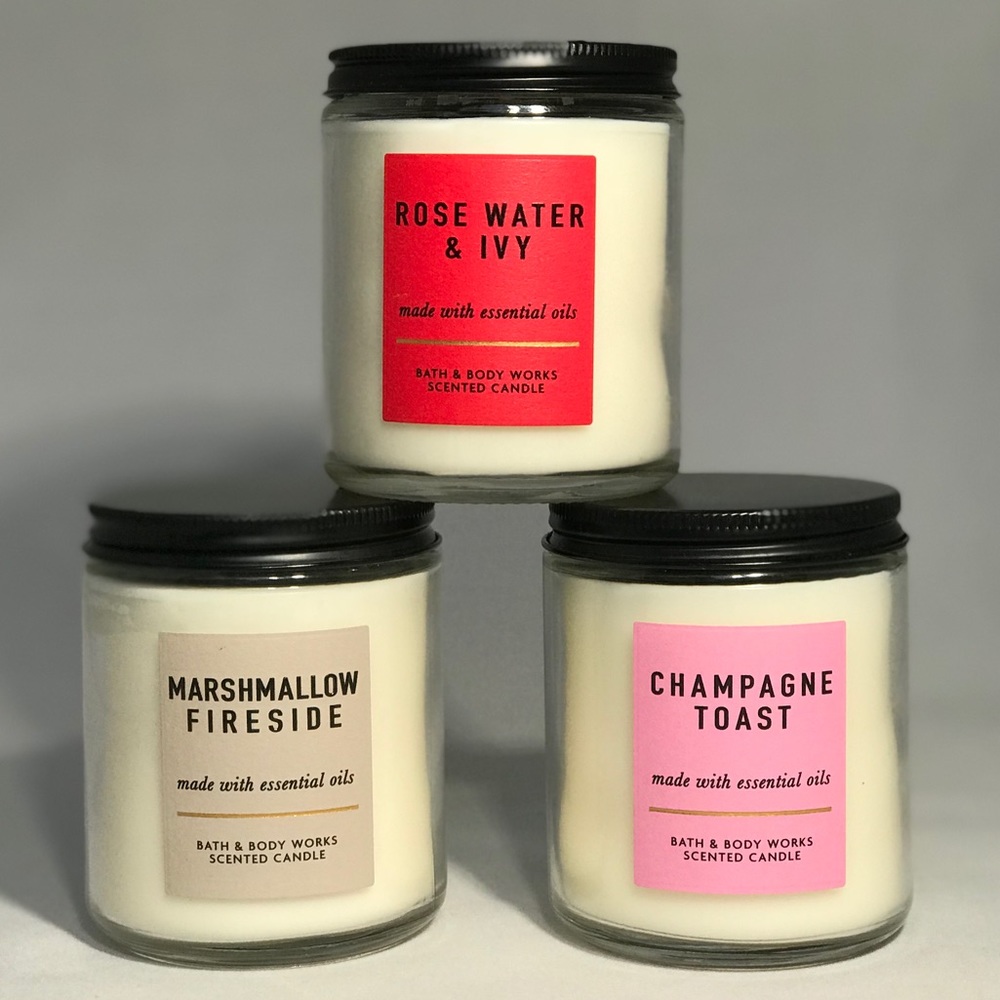 Candle bundle champagne toast rose water ivy etc